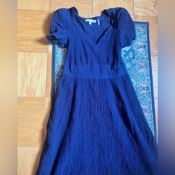 LoveShackFancy Blue Midi long Dress hutchinson silk crepe shirred flowy size 0 - Picture 8 of 10